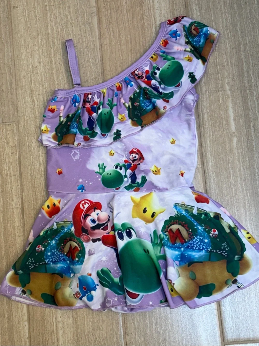 Little girls size 5 (110) Super Mario One-Shoulder Swim Dress in purple